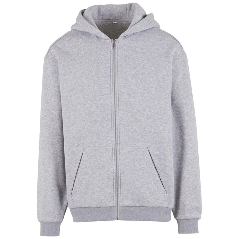 Build Your Brand Mens Loose Full Zip Hoodie / Heather Grey